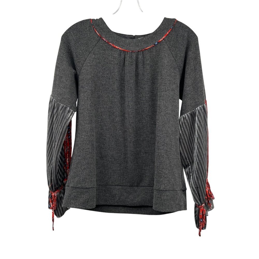 THML Womens Pullover Top Mixed Media Long Sleeve Gray/Multi Size Small